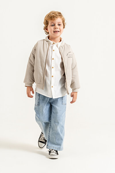 Jikko Baby Erkek Çocuk Bomber Ceketli Gömlekli Bol Paça Jean Pantolon 3’lü Ta...