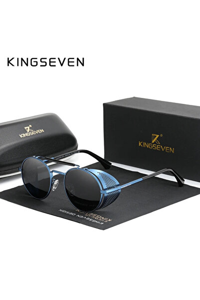 Choice1 Blue Gray KINGSEVEN Fashion Steampunk Vintage Sunglasses Men Round Le...
