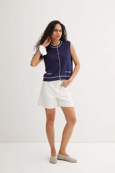 Silk and Cashmere Lacivert Katia Yuvarlak Yaka Yelek