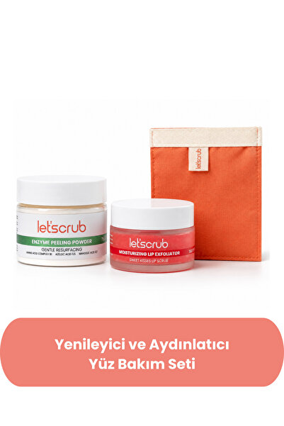 LET'SCRUB Yenileyici ve Aydınlatıcı Yüz Bakım Seti - Enzim Peeling Tozu, Duda...