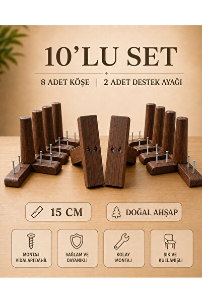 LEGORA WOOD DESİNG 15 cm Wooden Conical Furniture Leg Set of 10 Corner and Su...