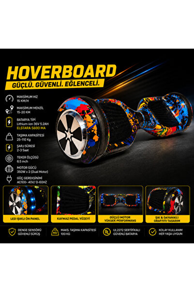 HOVERWAY HOVERBOARD 6.5 İNÇ LED IŞIKLI TAŞIMA KOLLU 36V 5.2AH ELEKTRİKLİ KAYKAY