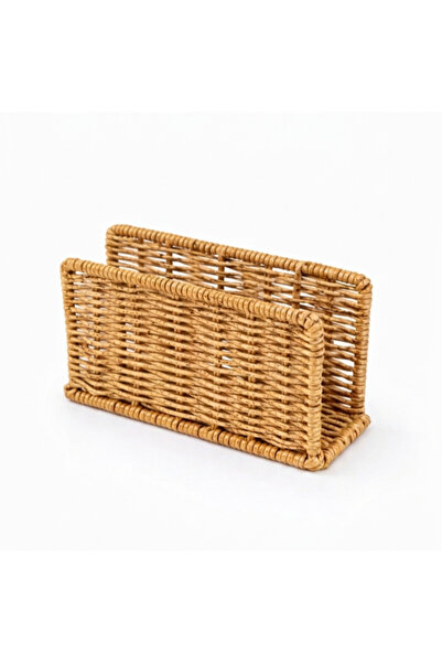 Go İthalat Decorative Plastic Rattan Rectangular Napkin Holder – Natural Stra...