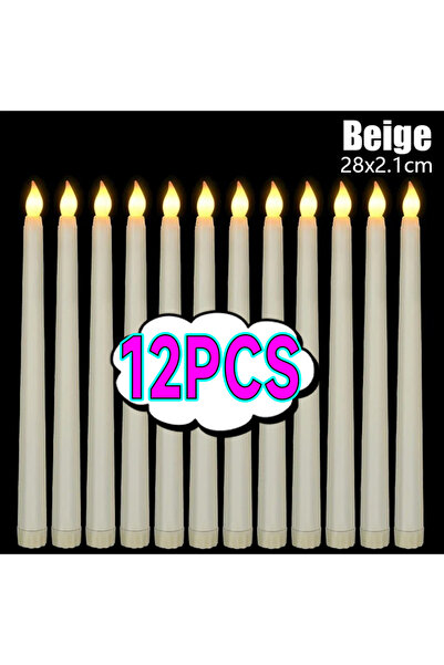 choice2 Beige 12pcs 3D Taper Long-pole Candles Lights LED Flameless Pointed C...