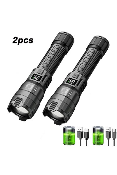Choice1 مصباح يدوي LED قوي بقوة 2000 لومن من ZOOM، قابل للشحن عبر USB، مع شاش...