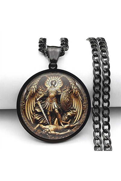 Choice BK SAINT MICHAEL PROTECT US Archangel Stainless Steel Round Glass Meda...