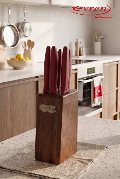 Evren 6-Piece Steel Knife Set with Pure Line Stand - Vegetable, Bread, Kitche...