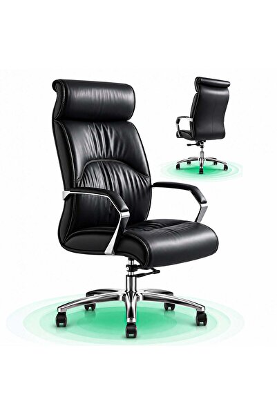 Timebox scaun de birou ergonomic, piele, spătar înalt, cadru metalic, 360 °  ...