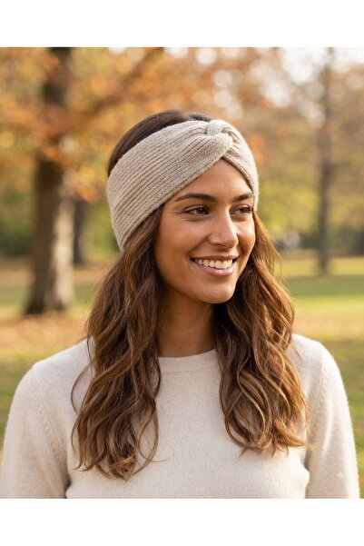 Fonem Women's Gilsel Bandana Fo 1134 Beige Twisted / Knotted Knit, Ribbed and...