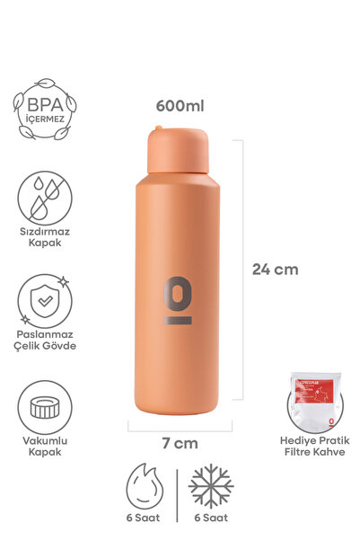 Espressolab Stainless Steel Salmon Color Water Bottle 600 ml No:82