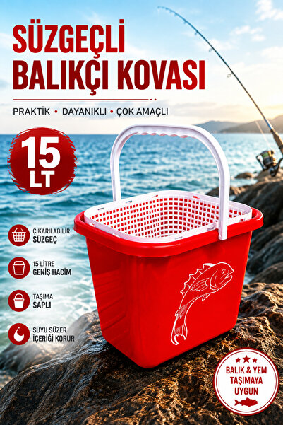 Yıldızhane Süzgeçli Balıkçı Kovası 15 LT Taşıma Saplı Balık ve Yem Kovası Olt...