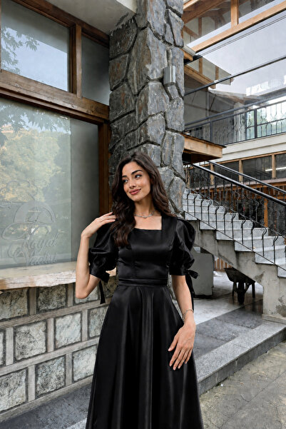 Nika Fashion SİYAH SATEN RÜYA ELBİSE