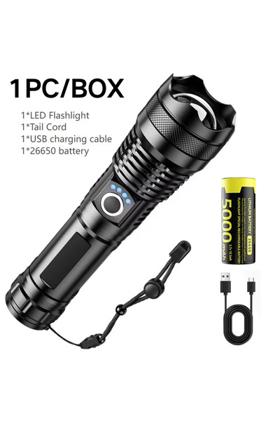 Choice1 ZOOM black 1pc High Power XHP50 LED Flashlight Type-c Rechargeable Al...
