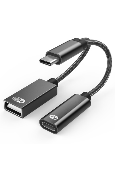 Choice Matte Black 2 In 1 Type USB C to USB A OTG Adapter with PD Charging Po...