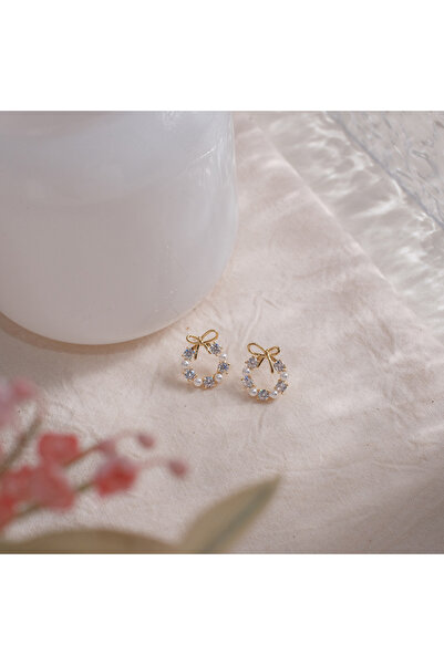 Choice Gold-color Mousse Small D Bow Earrings Advanced Sense Short Studs with...