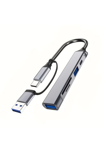 choice2 gray-1pcs 5-in-1 USB-C SD Card Reader, USB 2.0 Type-C Data, USB 3.0 T...