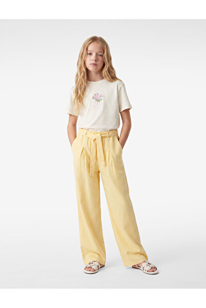 Koton Tie-Waist Linen and Viscose Blend Wide-Leg Trousers