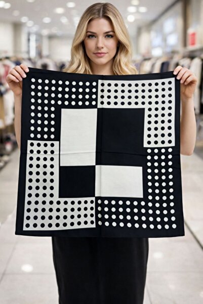 Axesoire 15348 Puantiye Desenli Siyah Bandana Fular 70x70 cm