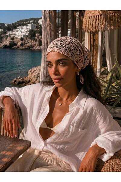 Axesoire File005 Somon Dantelli İpli Üçgen Bandana Fular
