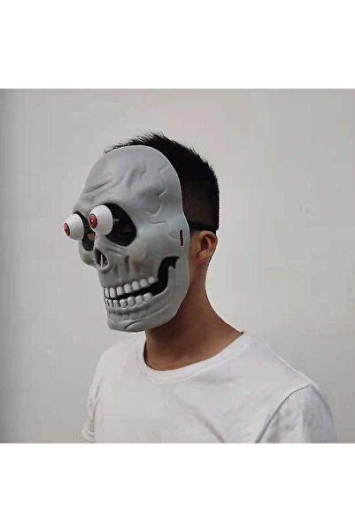 partidolu Halloween Plastik Gözleri Sallanan İskelet Kurukafa Maskesi