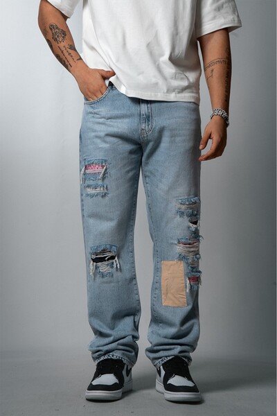 GRJ denim Pantaloni de blugi pentru bărbați, model Rebel Patch, croială largă...