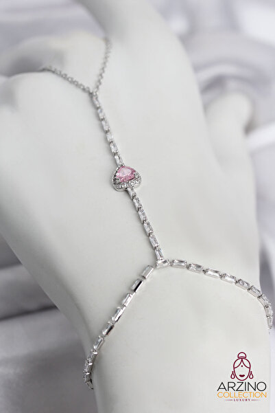 Generic Brand Silver Color Brass Zircon Stone Pink Heart Model Şahmeran