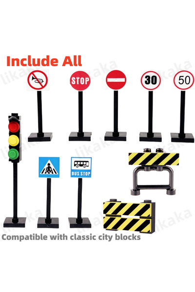 Choice traffic sign post MOC City Road Traffic Signs Building Blocks Toys Str...