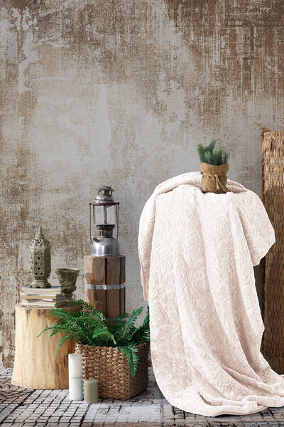 Elart Damask Embos Battaniye Çift Kişilik (220x240 cm) Cappuccino