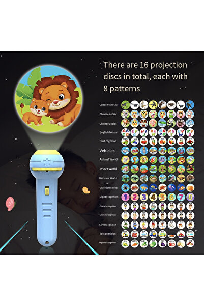 Choice1 Blue 128 Patterns Children Projector Flashlight Early Education Anima...