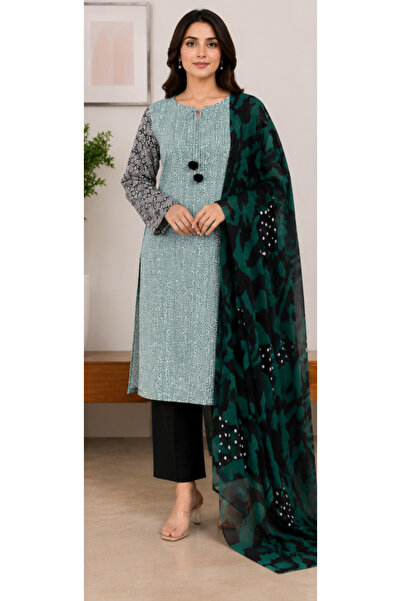 6TEEN Women’s Geometric Mint Green Printed 3-Piece Suit