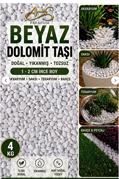 AHS Beyaz Dolomit Taş 4 Kg 1-2 Cm Dere Çakıl Taşı Bahçe Peyzaj Süs Taşı Saksı...