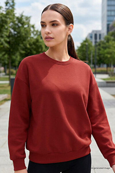 TOMMY LIFE Fiesta Basic O Neck Oversized Women's Sweatshirt - 97053
