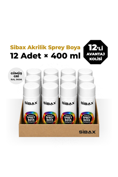 Sibax Akrilik Sprey Boya Gümüş Gri (RAL 9006) - 400 ml (12 Adet)
