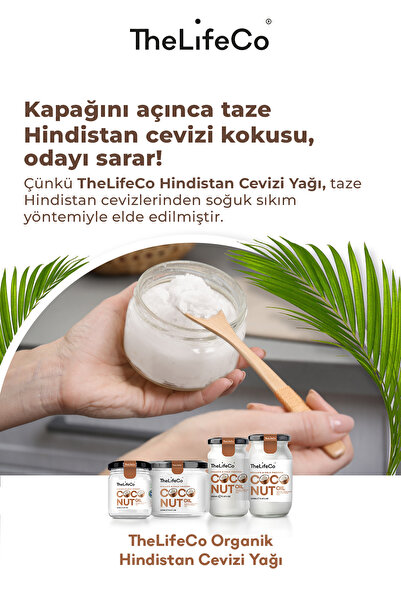 TheLifeCo Organik, Soğuk Sıkım Hindistan Cevizi Yağı 250 Ml
