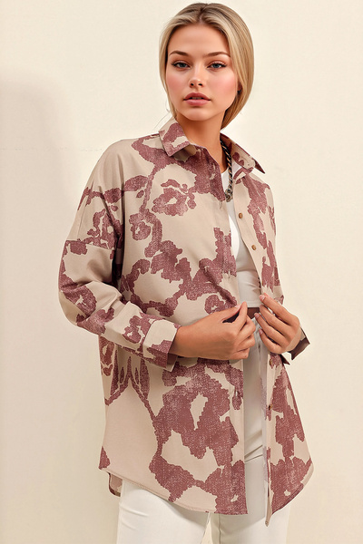 Merterium Women's Oversize Long Shirt D.Dusty Rose 1001