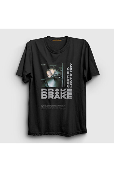 Presmono Unisex Black Drake Certified Lover Boy T-Shirt 420391Tt