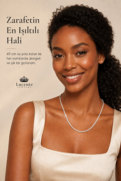Lucente Jewellery 3mm Rhodium Su Yolu Kolye 925 Ayar Gümüş Kaplama Kararma Karşıtı Rodyum Güçlendirmeli Özel Tasarım Pırlanta Görünümlü Zirkon Taşlı Güç Denge ve Zarafetin Simgesi Küpe Hediyeli Zarif & Şık Kolye