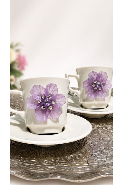KirLiNova Set of 2 Porcelain Cups with Lilac Flower Motif
