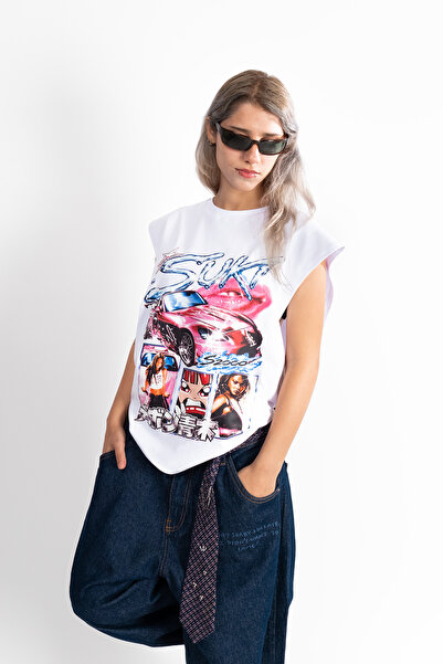 Sekizbiraltı Pink Drift S2000 Graphic Baskılı Beyaz Sıfır Kol Tshirt