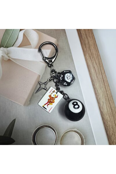 Choice black Acrylic Poker Dice Keychain with Star Charm. Cartoon Number Them...