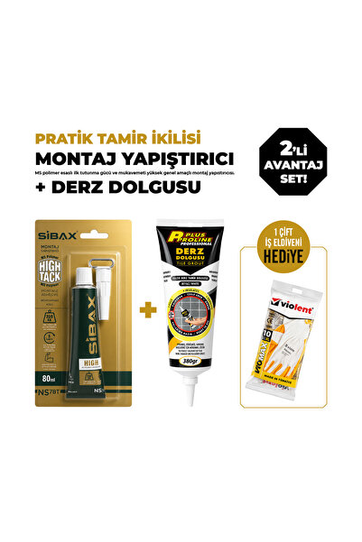 NS78T Süper Güçlü Montaj Yapıştırıcısı 80 ml + Plus Beyaz Derz Dolgusu 380 gr – İş Eldiveni Hediyeli