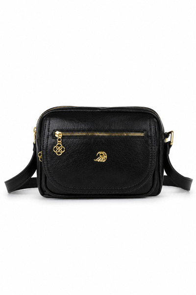 MILANOFOX Women's Black 4-Compartment Soft Leather Covered Gold Color Clover ...