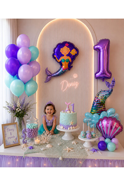 PARTİ AŞKI Pırıltılı Deniz Kızı 5'li Doğum Günü Balon Seti & Kız Çocuk Doğum ...
