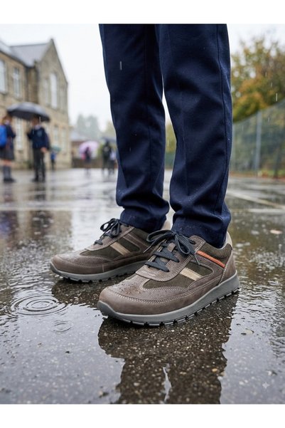 nuh kids Pantofi sport pentru băieți, din piele naturală, gri afumat, cu șire...