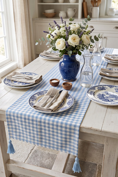 Attolya Runner Tablecloth Alternative Runner Fringed Checkered Runner Pink Ru...
