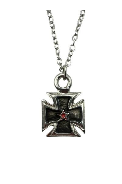 Herşey Nota Demir Haç Figürlü Siyah Unisex Kolye – 60 cm Zincirli Gotik, Anti...