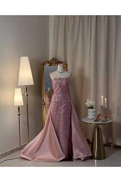 vanus fashion 6138- A charming pink dress with a shimmering design and femini...