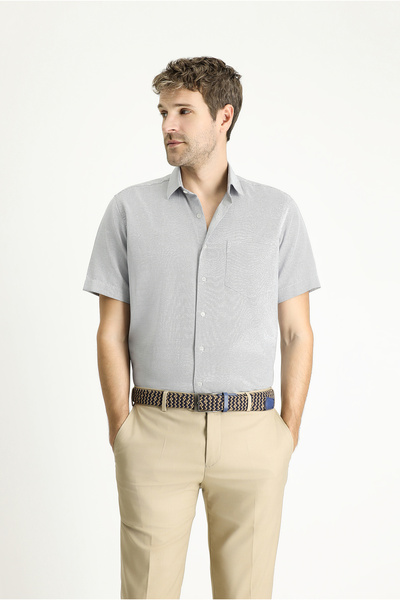Kiğılı Short Sleeve Regular Fit Pattern Cotton Easy-Iron Shirt