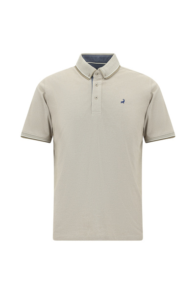 Kiğılı Regular Fit Patterned Embroidered Cotton Polo Neck T-Shirt