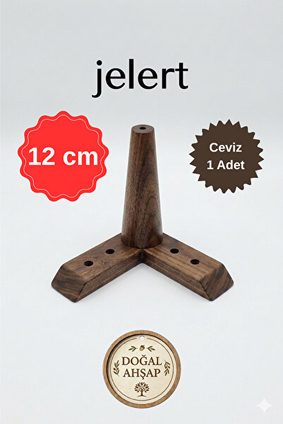 Jelert Masif Gürgen Ahşap 12 cm Koyu Ceviz-Tekli, Mobilya Yükseltme Ayağı, Ro...